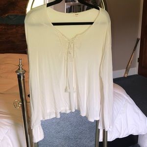 white blouse with tie accent